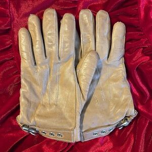 Coach Tan Leather Gloves with Silver Buckle Accents